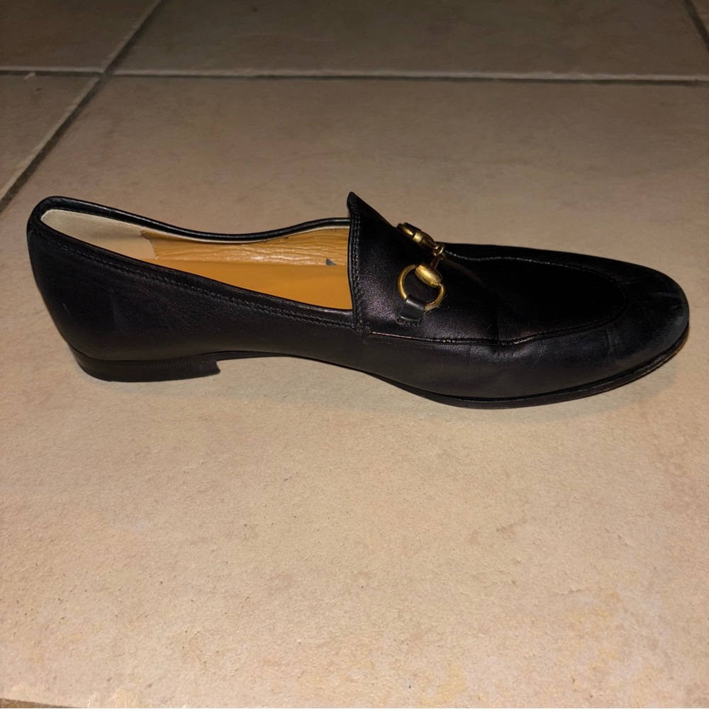 GUCCI ‼️ONE LEFT SHOE‼️ Black Leather Loafer Gold Horsebit - Picture 5 of 12